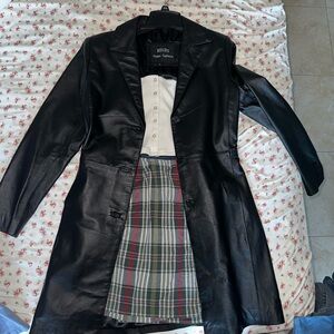 Vintage leather trench coat jacket